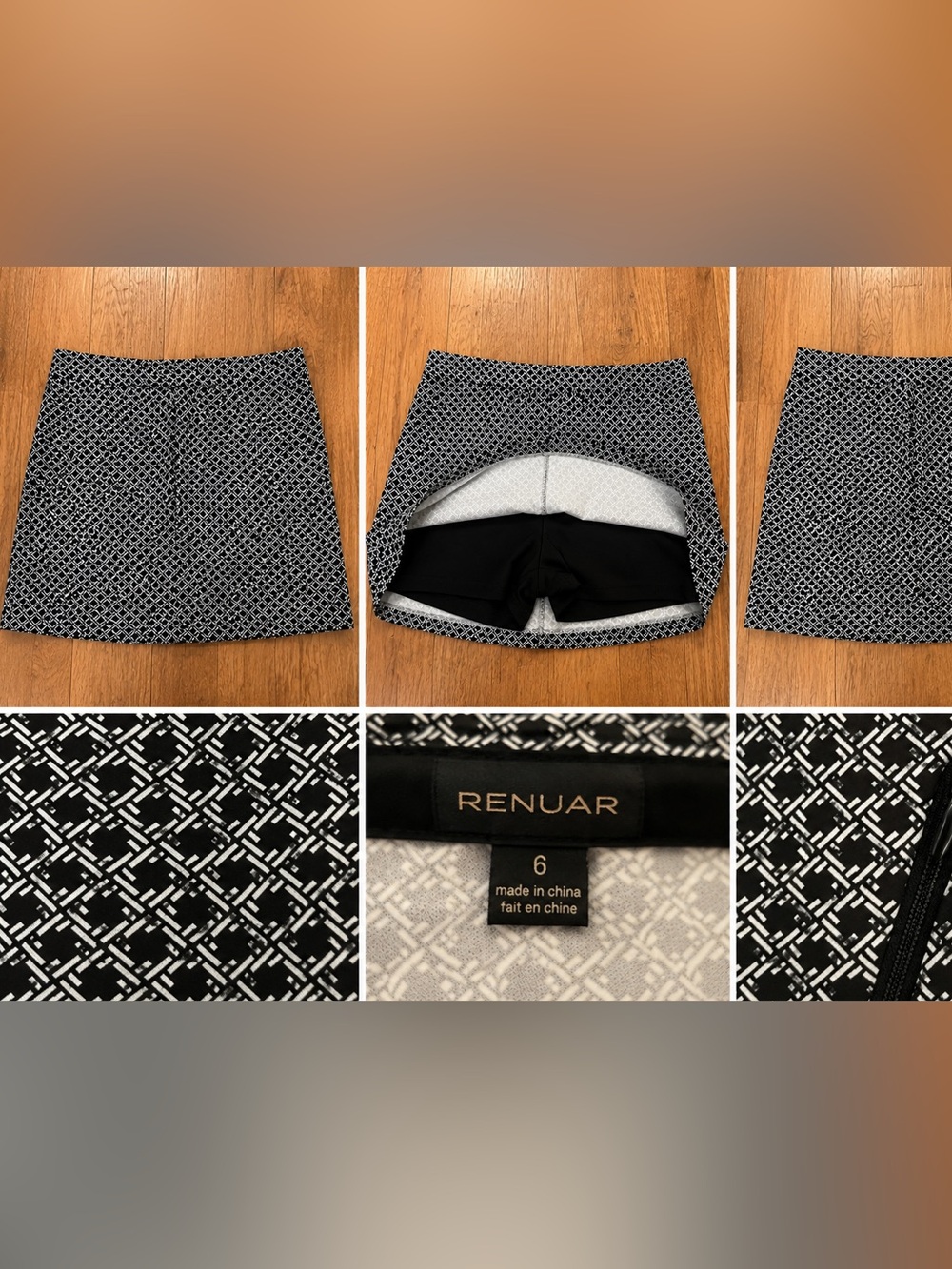 Renuar Black & White Geometric Print Skort